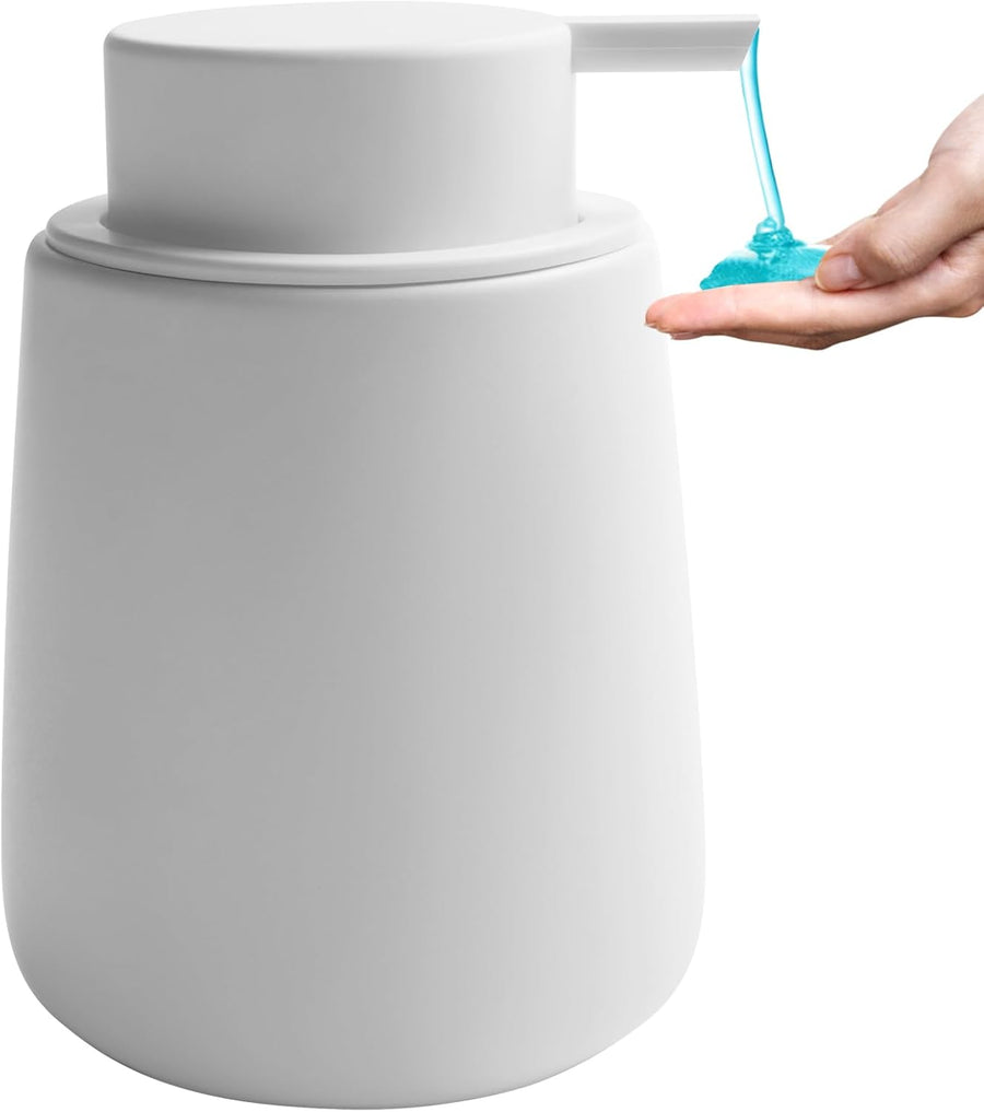 Soap Dispenser Ceramic with Easy-to-Press Pump Hand Lotion Liquid Dispenser for Shampoo Bathroom Kitchen 12 oz White