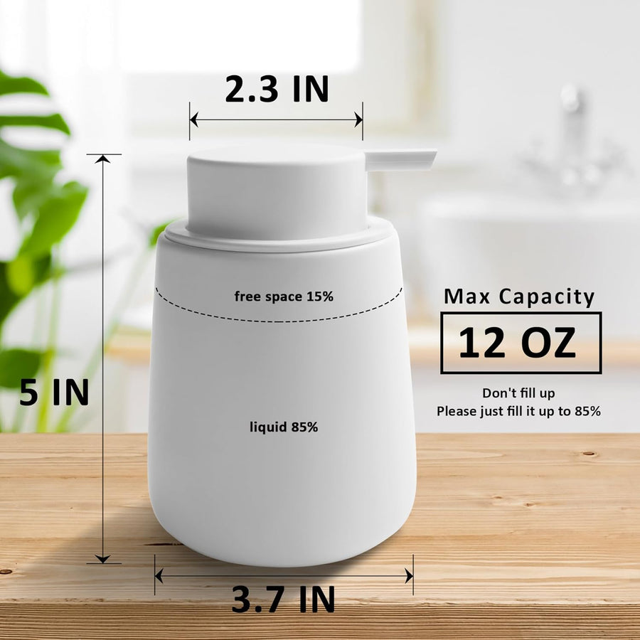 Soap Dispenser Ceramic with Easy-to-Press Pump Hand Lotion Liquid Dispenser for Shampoo Bathroom Kitchen 12 oz White