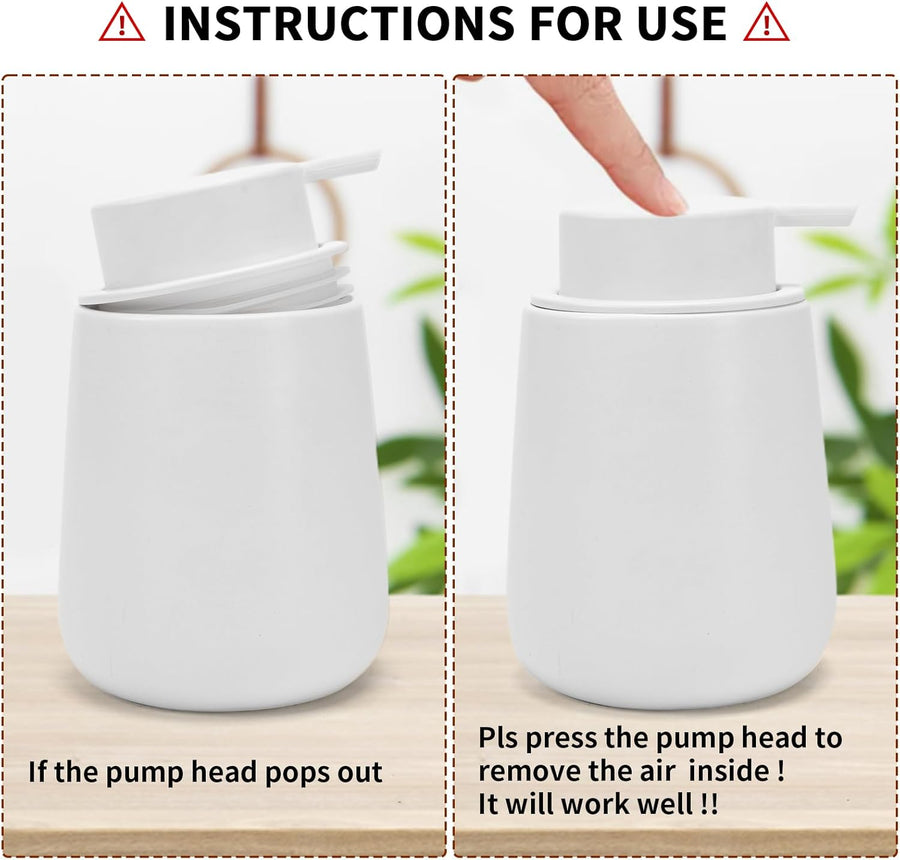 Soap Dispenser Ceramic with Easy-to-Press Pump Hand Lotion Liquid Dispenser for Shampoo Bathroom Kitchen 12 oz White