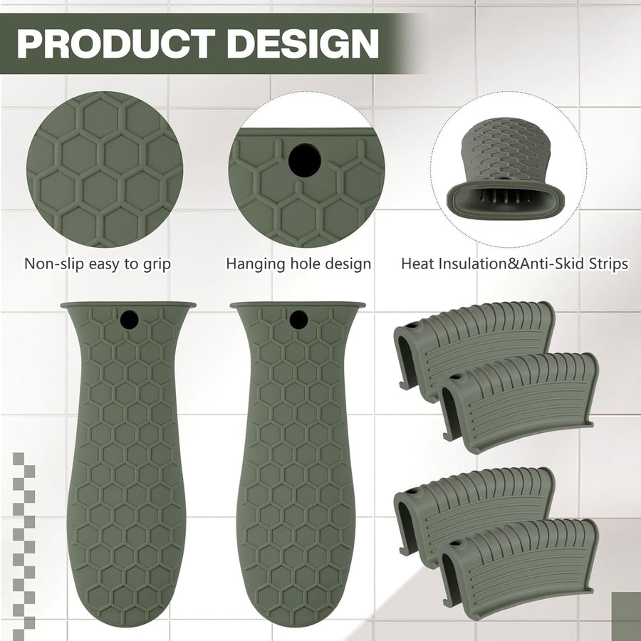 8 Pcs Silicone Pot Holders Cast Iron Handle Cover Heat Resistant Pot Handle Covers Potholder Non Slip Reusable Pan Sleeve for Frying Pan Kitchen Supplies(Dark Color)