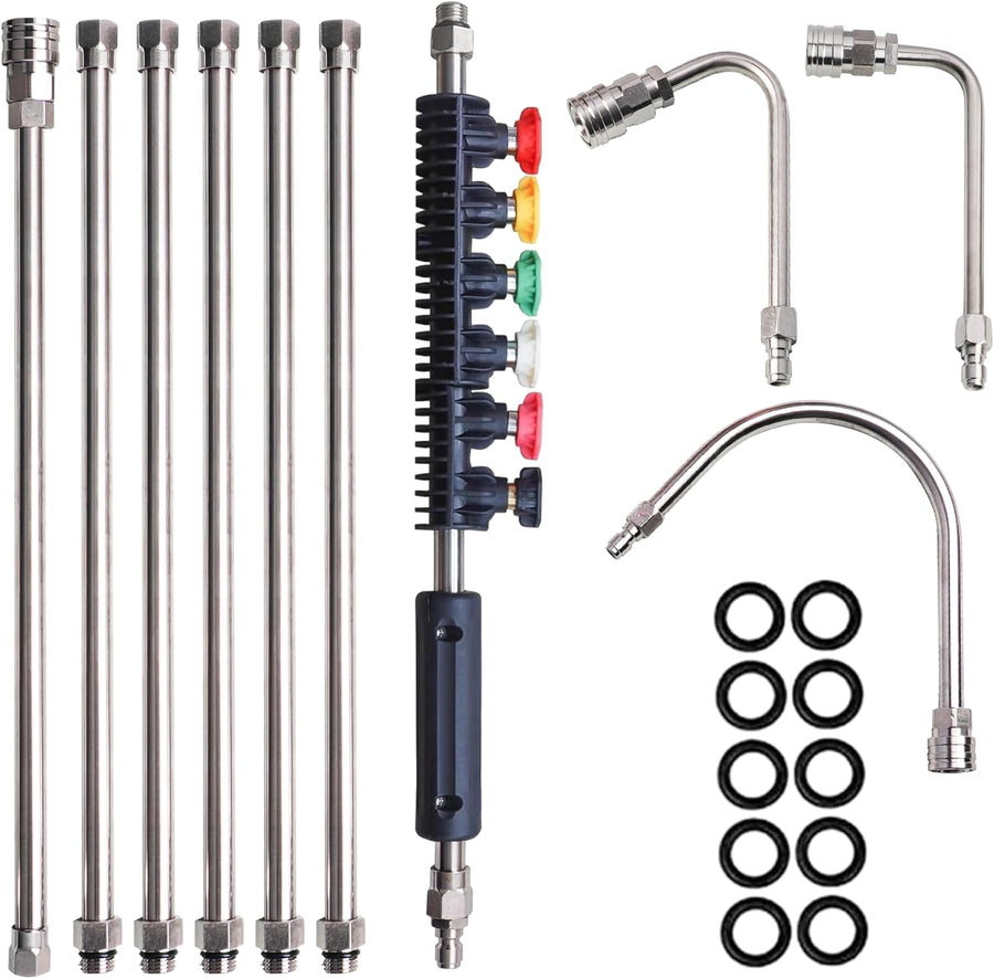 Pressure Washer Extension Wand, 10 Pack Power Washer Lance with 6 Atomization Nozzle Tips,1 Gutter Cleaner Attachment Curved Rod, 1/4" Quick Connect, 4000 PSI