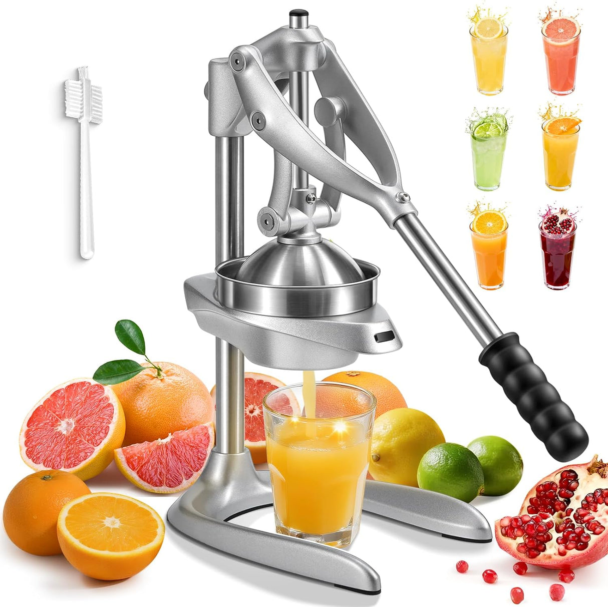 Manual Juicer,  Effortless Stainless Steel Juicer Press Heavy Duty Citrus Squeezer for Orange Lemon Grapefruit Pomegranate, Easy to Clean