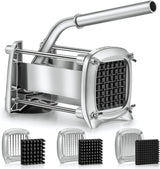 Professional Stainless Steel French Fry Cutter, 3 Blades (1/2", 3/8", 1/4") for Potatoes, Carrots, Apples, Commercial & Home Use