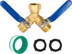 Brass Garden Hose Splitter, Y Valve Splitter with Stainless Steel Long Handle, Heavy Duty 2 Way 3/4" GHT Thread Water Garden Hose Adapter
