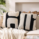 2 Pcs Black and White Tufted Pillow Covers Boho Chunky Geometric Decorative Throw Pillow Case 18 x 18 Inches Abstract Pillowcases for Bed Couch(White, Black, Classic Style)