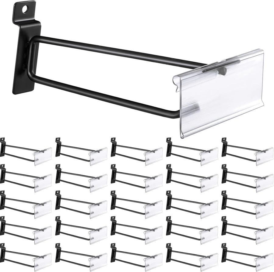 8 Inch Slatwall Hooks with Label Holder Slot Board Accessories Slatwall Panel Display Black Metal Hangers for Garage Shop Retail Display(25 Pcs)