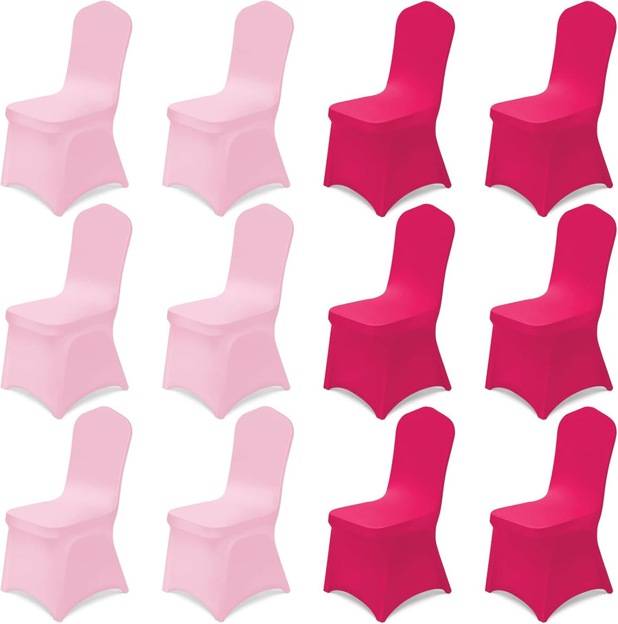 12 Pcs Pink Folding Chair Covers Universal Spandex Slipcovers Washable Removable Stretch Chair Protector Covers for Wedding Hot Pink Birthday Party Decoration