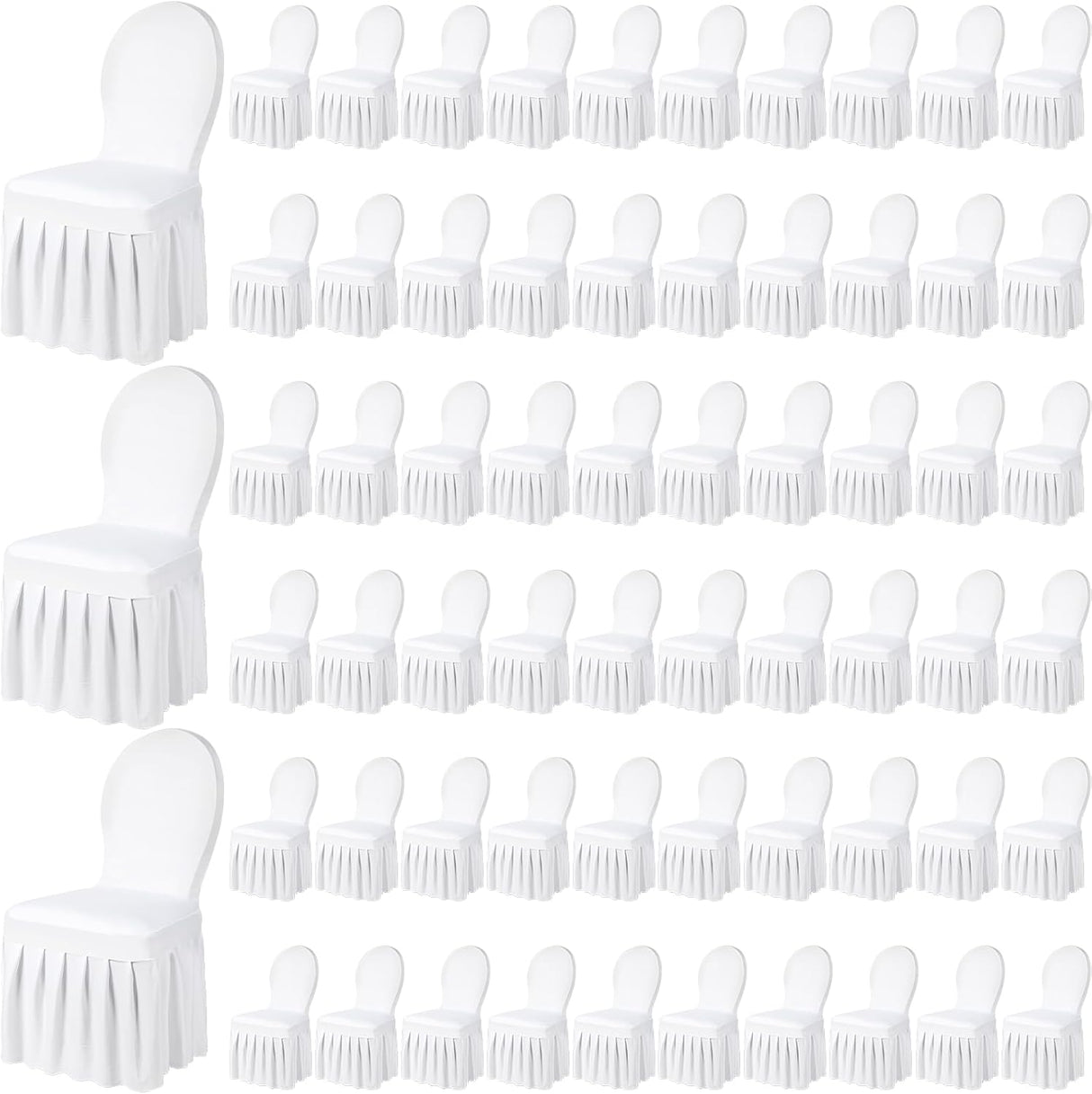 Chair Slip Covers with Skirt Wedding Long Stretch Spandex Dining Chair Cover Protectors Removable and Washable for Hotel and Wedding Ceremony(White,60 Pieces)