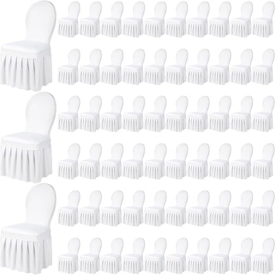 Chair Slip Covers with Skirt Wedding Long Stretch Spandex Dining Chair Cover Protectors Removable and Washable for Hotel and Wedding Ceremony(White,60 Pieces)