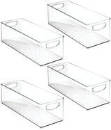 Plastic Office Supply Organizer - Storage Holder Bin with Handles for Desk Drawer, Cabinet - Pencil, Pen, Envelope and Supplies Container Basket - Ligne Collection - 4 Pack - Clear