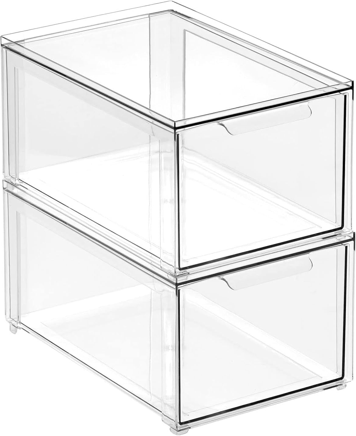 Kitchen Storage Drawer Box – Plastic Storage Box with Pull-Out Drawer – Pantry, Fridge and Cupboard Storage for Food and Snacks – Pack of 2 – Clear