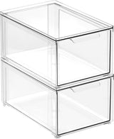 Kitchen Storage Drawer Box – Plastic Storage Box with Pull-Out Drawer – Pantry, Fridge and Cupboard Storage for Food and Snacks – Pack of 2 – Clear