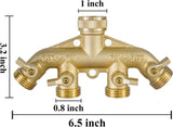 Brass Garden Hose Splitter (4 Way) + 1/2 Inch Push-Fit Full Port Ball Valve