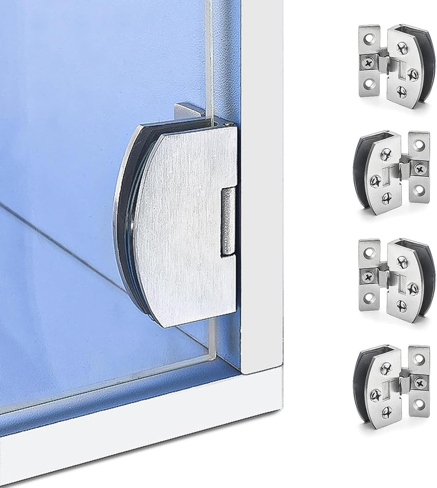 4-Pack No-Drill Glass Door Hinges for Cabinets, Showcases, Wine Cabinets - Heavy Duty Zinc Alloy, Fits 5-10mm Glass Thickness, Matte Finish, Rust-Proof (Large)