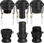 6 Pcs Cam Lock Fittings Kit Type Abcdef 1-1/2" Npt Threaded Cam and Groove Hose Fitting Female and Male Adapter Camlock Couplings for Fire Hose Nozzle (Polypropylene,Black)