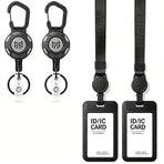 2 Pack Retractable Keychain and Adjustable Lanyard with Retractable Badge Reel Quick-Release Buckle with Sliding ID Badge Holder