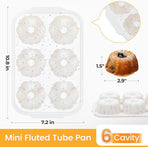 Mini Fluted Tube Pan with Metal Reinforced Frame, 6-Cavity Silicone Nonstick Small Cake Molds 2Pcs for Chocoflan, Donuts, Cornbread, Brownies, Jellies BPA Free