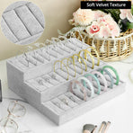 Bangle Display Tray - 27 Slot Showcase Organizer for Bangles, 10.43" x 9.45" x 3.54", 3 -Tier Bangle Organizer Display Bracelets Tray Holder with Velvet Inserts, Grey