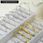 Bangle Display Tray - 27 Slot Showcase Organizer for Bangles, 10.43" x 9.45" x 3.54", 3 -Tier Bangle Organizer Display Bracelets Tray Holder with Velvet Inserts, Grey