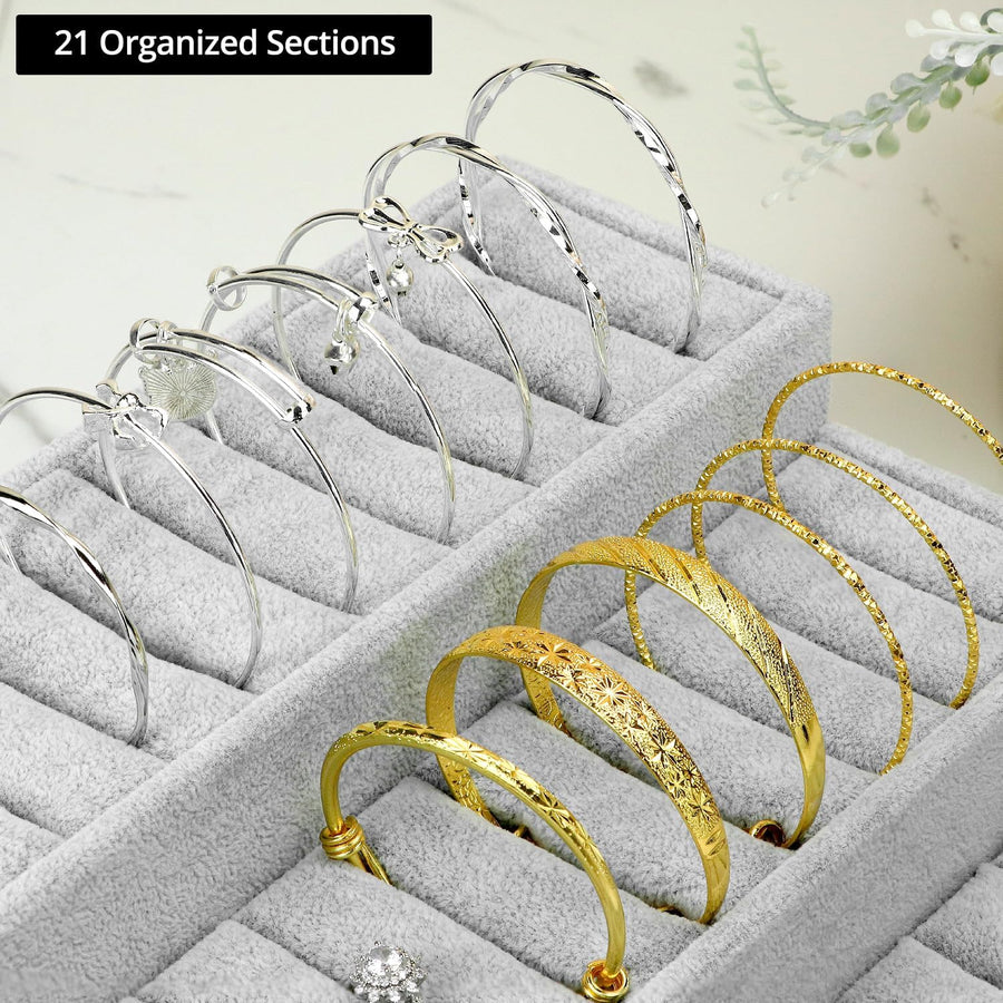 Bangle Display Tray - 27 Slot Showcase Organizer for Bangles, 10.43" x 9.45" x 3.54", 3 -Tier Bangle Organizer Display Bracelets Tray Holder with Velvet Inserts, Grey