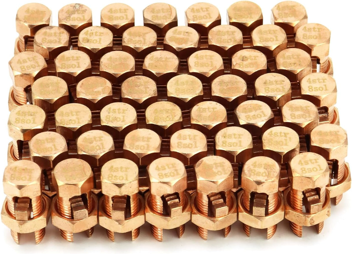 Grounding Split Bolt, 50 Pieces 4 Gauge 8 Gauge High Strength Split Bolt Connectors, Ground Wire Clamp, Solid Copper, for Antenna, Satellite Dish, Cable TV
