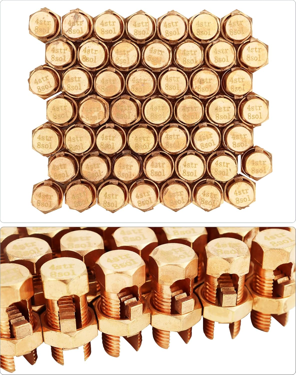 Grounding Split Bolt, 50 Pieces 4 Gauge 8 Gauge High Strength Split Bolt Connectors, Ground Wire Clamp, Solid Copper, for Antenna, Satellite Dish, Cable TV