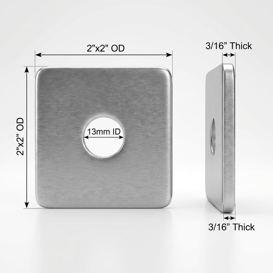 50-Pack Galvanized Square Washers Plate – 1/2" ID, 2x2 OD, 3/16" Thickness, Anti-Loosening Plate Fastener for Construction and Industrial Equipment
