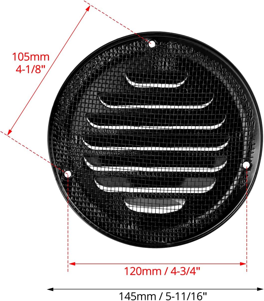 4" Black Soffit Vent Cover with Screen Mesh, 10 Pack Round Metal Air Vent Louver, 5-11/16" Diameter Grill Cover, Round HVAC Vents