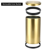 Antique Gold Trash Can, 2.4 Gallons Stainless Steel, Waterproof, Rustproof with Swing Lid - 45-Degree Angle