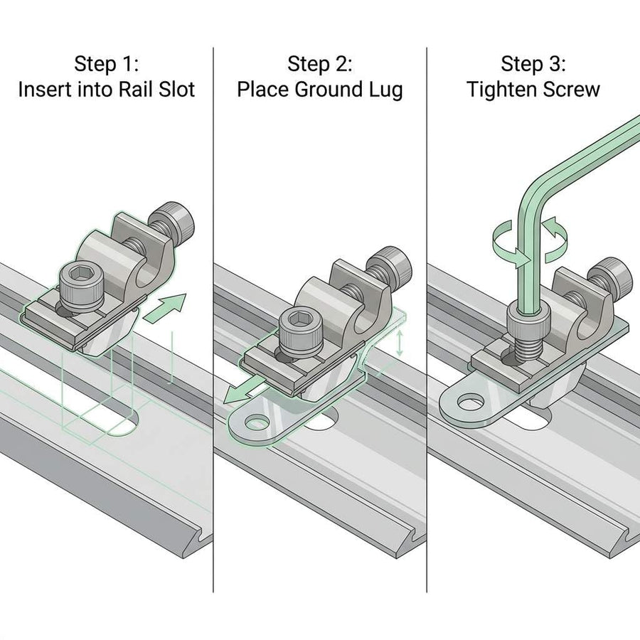 Grounding Lug 6.7mm – Aluminium Alloy Rail Connector for Solar Roof, Ground Mount & Carport Systems