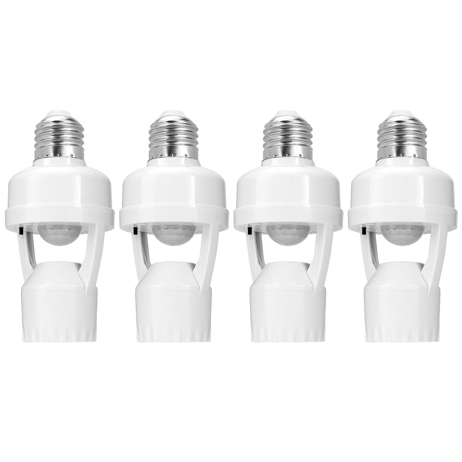 Motion Sensor Light Socket Adapter - 4 Pack E26/E27 Compatible, Adjustable Timing & Lux, Auto Motion Sensor Light Sockets Security Light Bulb Socket for Basements, Garages, Door Porch