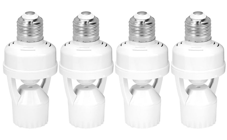 Motion Sensor Light Socket Adapter - 4 Pack E26/E27 Compatible, Adjustable Timing & Lux, Auto Motion Sensor Light Sockets Security Light Bulb Socket for Basements, Garages, Door Porch