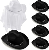 6 Pack Women Cowgirl Cowboy Hats Western Rhinestone Hat for Bachelorette Bridal Shower Wedding Party Dress up
