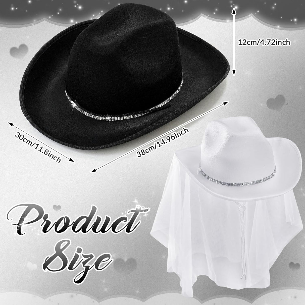 6 Pack Women Cowgirl Cowboy Hats Western Rhinestone Hat for Bachelorette Bridal Shower Wedding Party Dress up