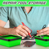 10 Pcs Magnetic Tool Tray Collapsible Foldable Parts Trays Set Magnetic Screw Tray Magnetic Parts Bowl Square Silicone Magnetic Tool for Bolts Nuts Washers Pins Screw Parts (Green) - Top-Down View