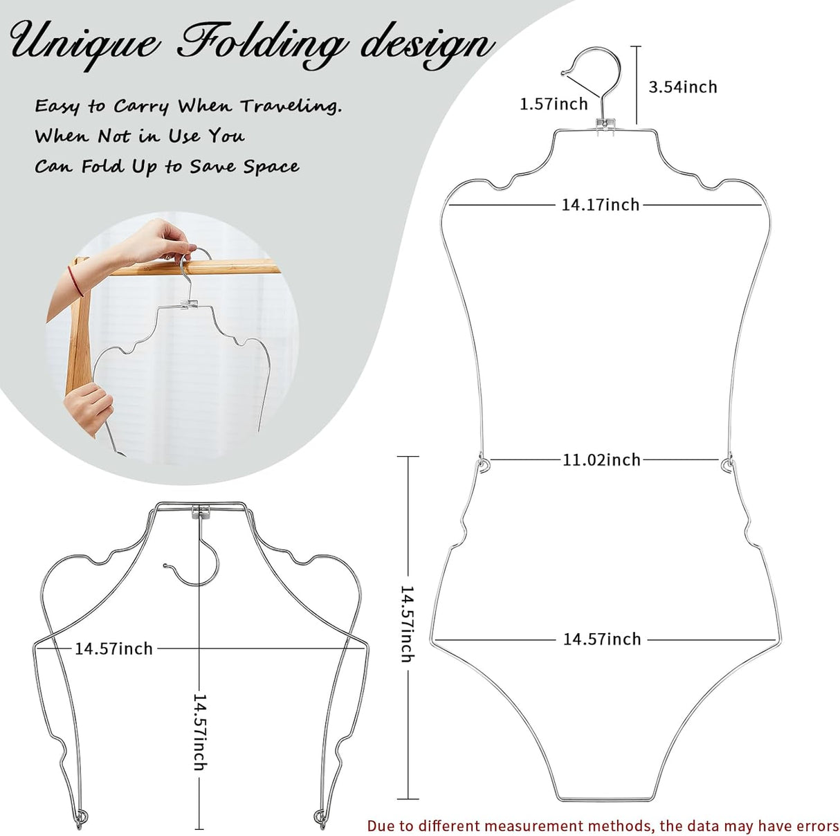 15 Pcs Foldable Body Shape Bikini Hangers Wire Swimsuit Hanger Metal Lingerie Organizer Bathing Suit Hangers Hanging Lingerie Display Rack with Swivel Hook for Closet Clothes Coat Show Silver