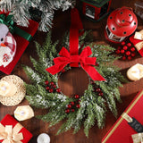 6 Pcs Small Christmas Norfolk Wreaths 15 Inch Christmas Kitchen Cabinet Mini Wreath with Bow Ribbon Cedar Berry for Xmas Front Door Window Chair Fireplace Table Pillar Farmhouse