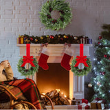 6 Pcs Small Christmas Norfolk Wreaths 15 Inch Christmas Kitchen Cabinet Mini Wreath with Bow Ribbon Cedar Berry for Xmas Front Door Window Chair Fireplace Table Pillar Farmhouse - 45-Degree Angle