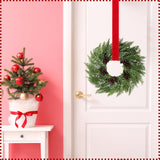 6 Pcs Small Christmas Norfolk Wreaths 15 Inch Christmas Kitchen Cabinet Mini Wreath with Bow Ribbon Cedar Berry for Xmas Front Door Window Chair Fireplace Table Pillar Farmhouse - Close-Up Angle
