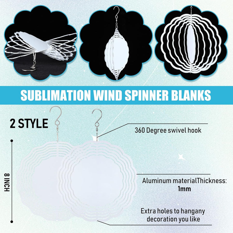 16 Pack 8 Inch Sublimation Wind Spinner Blanks 3D Aluminum Wind Spinners Hanging Wind Spinners DIY Crafts Ornaments Bulk for Indoor Outdoor Garden Yard Window Front Door Decoration, 2 Styles