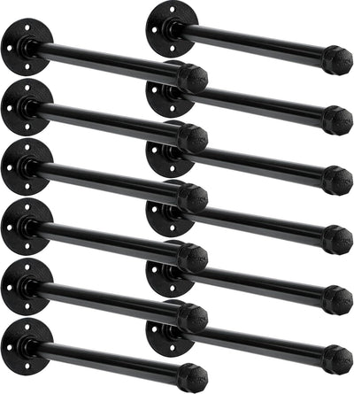 12 Set 12 Inch Industrial Pipe Clothing Rack with Screws Set Wall Mounted Industrial Pipe Clothes Bar Closet Poles for Hanging Clothes Black Clothes Hanging Rod for Retail Boutique Display