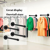 12 Set 12 Inch Industrial Pipe Clothing Rack with Screws Set Wall Mounted Industrial Pipe Clothes Bar Closet Poles for Hanging Clothes Black Clothes Hanging Rod for Retail Boutique Display - Front View