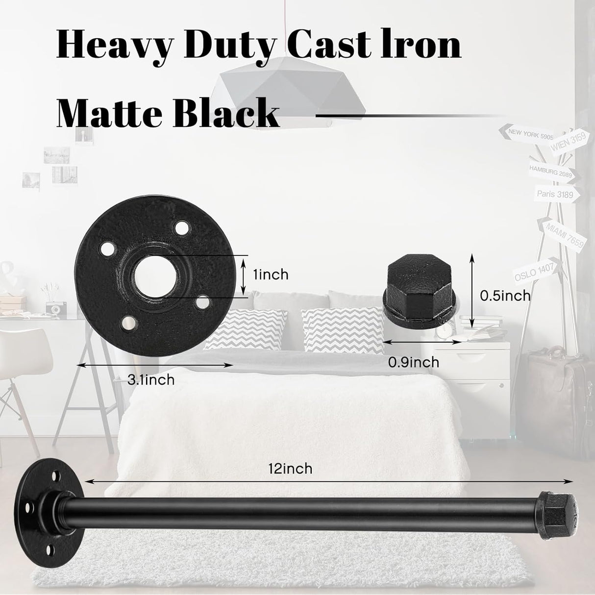 12 Set 12 Inch Industrial Pipe Clothing Rack with Screws Set Wall Mounted Industrial Pipe Clothes Bar Closet Poles for Hanging Clothes Black Clothes Hanging Rod for Retail Boutique Display