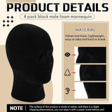 4 Pcs Black Mannequin Head Stand Model Male Wigs Display Model Velvet Foam Mask Display Stand Headsets Mount Manikin Head or Wig Hat Glasses - Side View