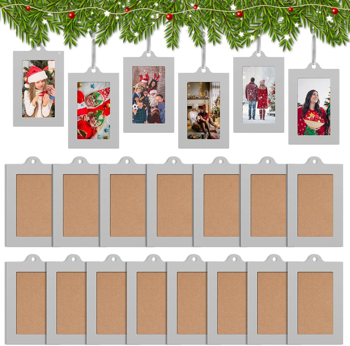 50 Pcs Metal Christmas Photo Frame Ornaments Bulk 2 x 3 Inch Heavy Duty Reusable Small Frame Decorations for Xmas Tree Home Indoor Outdoor Decor Gifts (Vertical,Silver)