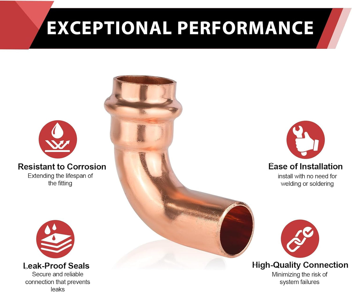 (Pack of 10)  3/4" x 3/4" Copper Press Fit 90 Degree Street Elbow Fittings For Copper Tube Connection (3/4-inch),(PRESS035)