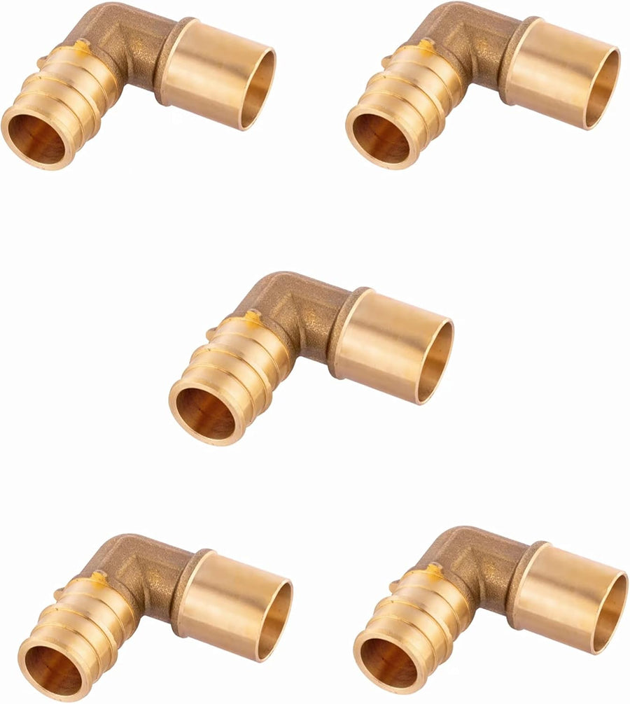 (Pack of 5)  Pex A Full Flow Expansion Brass Fittings 1/2"x 1/2" Male Sweat Elbow Adapter,ASTM F1960,(PEX1960077)