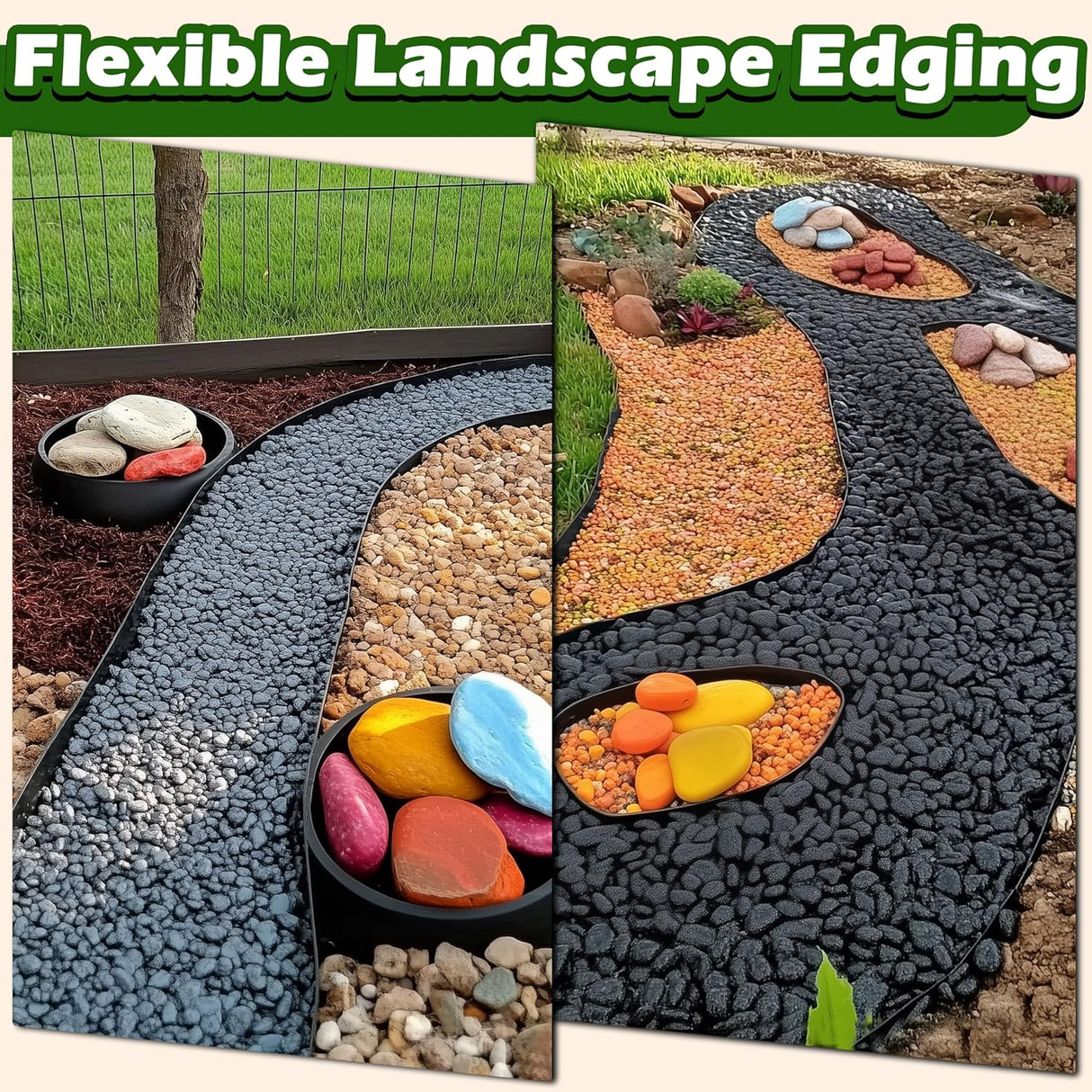 No Dig Landscape Edging Kit, 40-Foot Long, 3-Inch Tall Garden Edging Border and 100 pcs Landscape Edging Anchoring Spikes Bundle