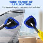 Microfiber Car Windshield Cleaner Tool, 2025 Upgrade Car Window Cleaner Windshield Cleaner Inside Glass Wiper Kit, Reusable Washable Microfiber Pads and Extendable Handle (Black)