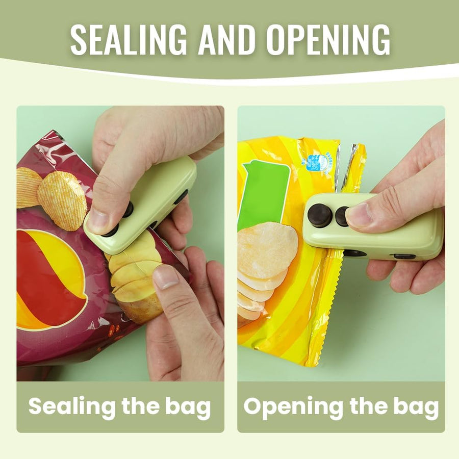 Mini Bag Sealer, 4 in 1 Bag Cutter and Sealer, USB Rechargeable, Portable, Blue